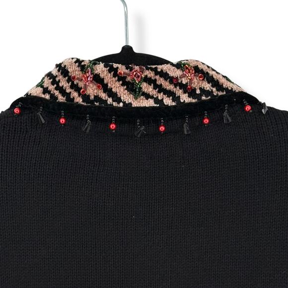 Jack B Quick Floral Beaded Cardigan Sweater Size Petite Small Animal Print Trim - Picture 7 of 8